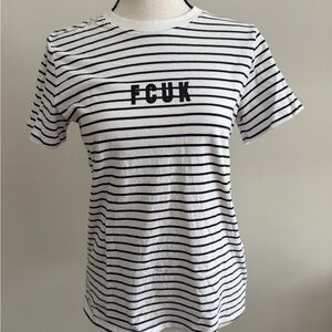 French Connection Black and White Striped Tee